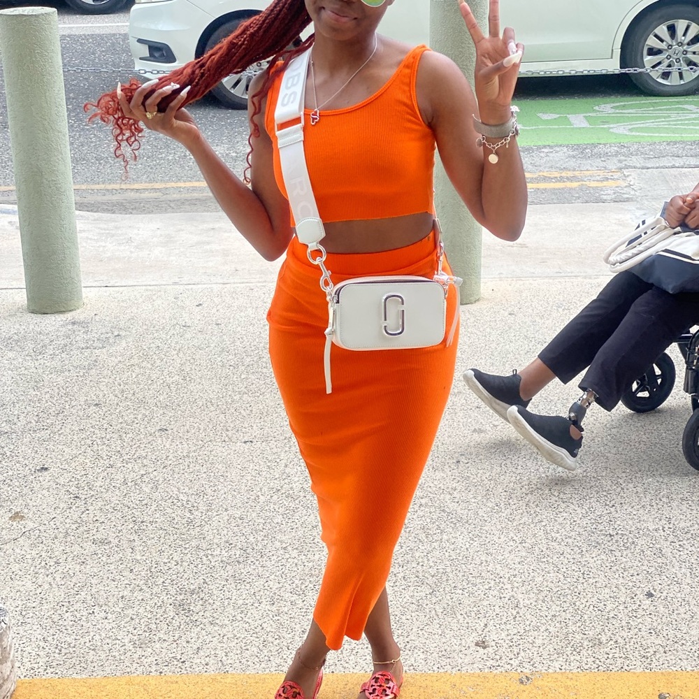 2 Piece Orange Bodycon Dress